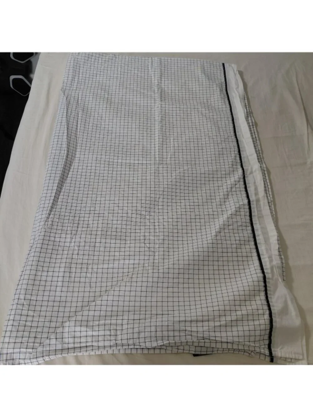Nautica Queen Flat Sheet 85x101 White Navy Grid Check Cotton Bedding Flaws